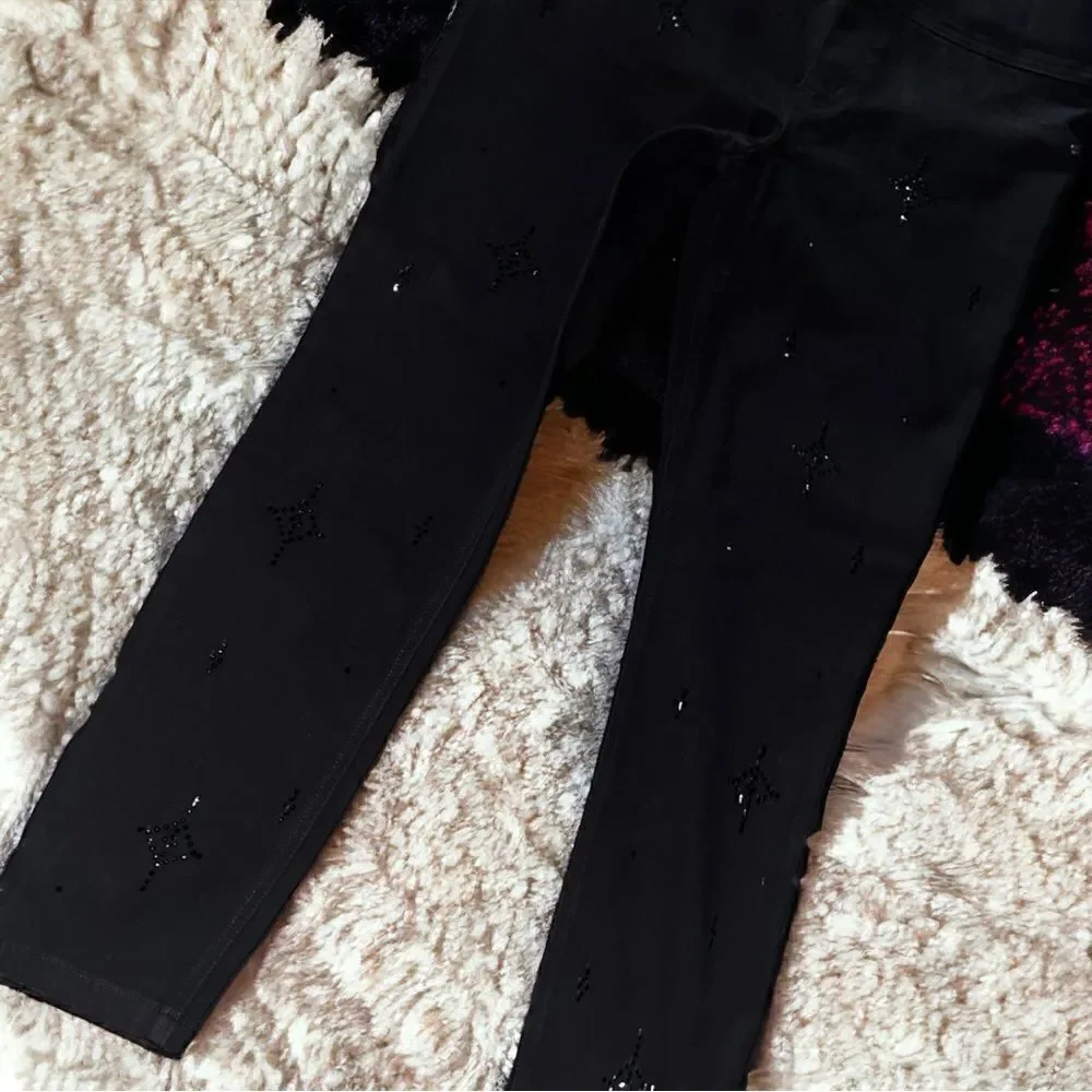 One World l Skinny Jeans l Sequined Accents l Black l 5-pocket Design l L l EUC